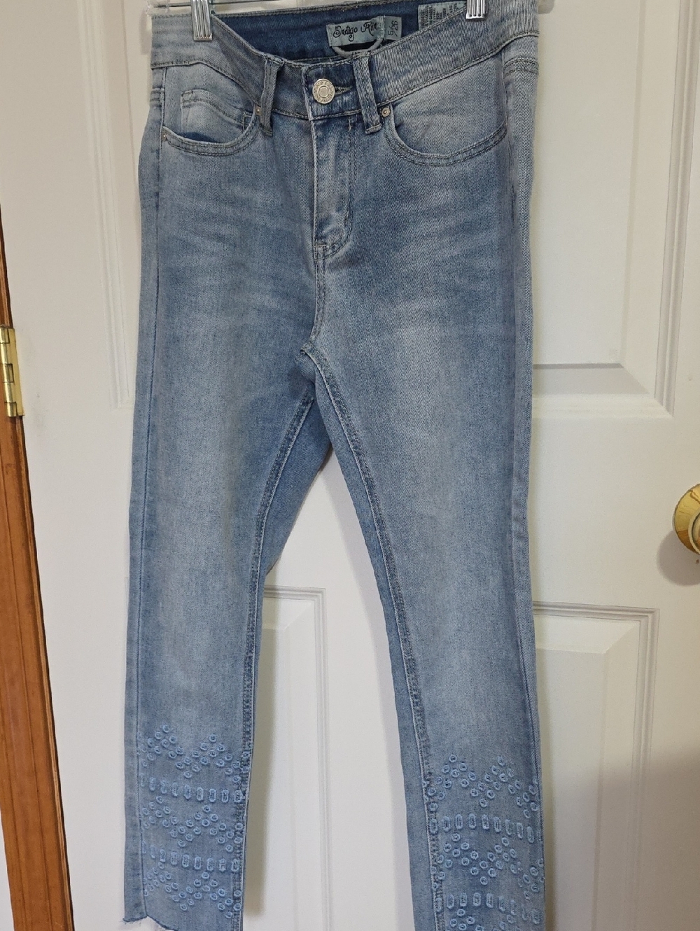 Indigo Rein Light Blue Cropped Jeans with Embellished Ankles